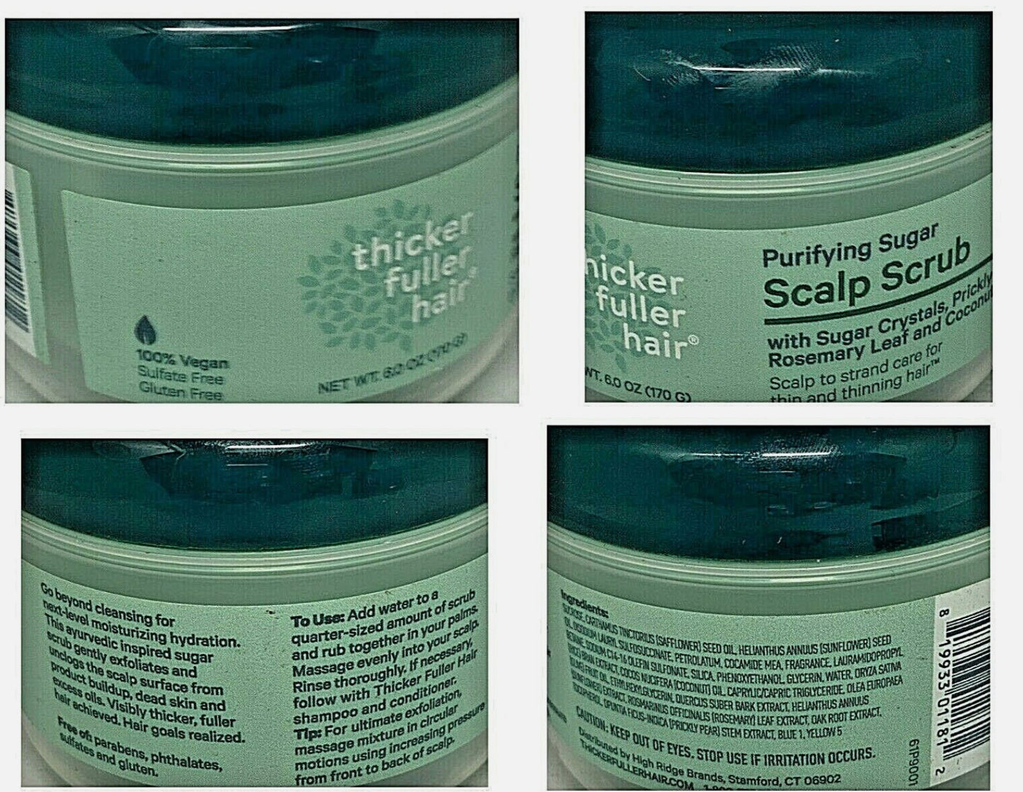 THICKER FULLER HAIR Purifying Sugar Scalp Scrub 170g 6 oz