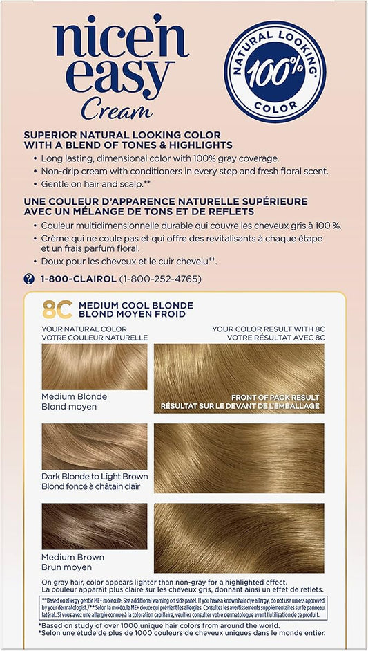 CLAIROL Nice ‘N Easy cream hair Color. Medium cool blonde 8C