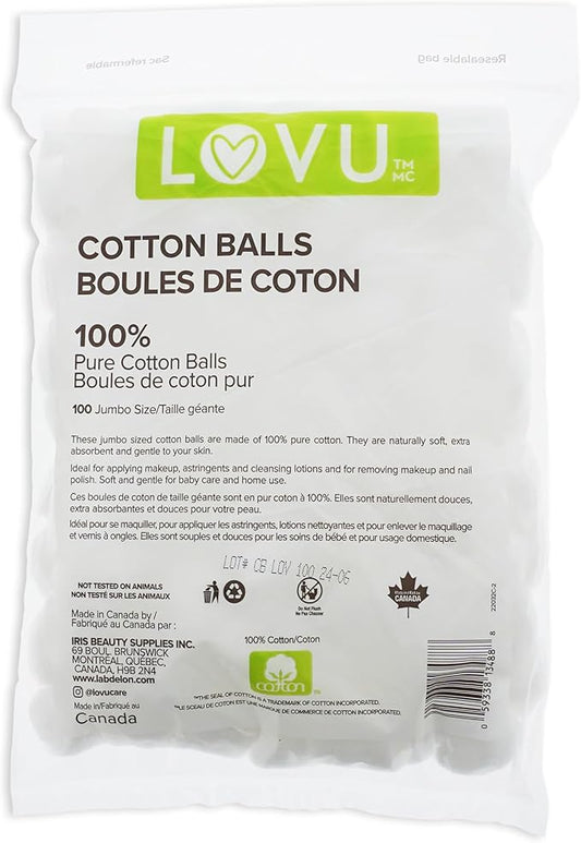 LOVU Jumbo 100% pure cotton balls. 100pcs