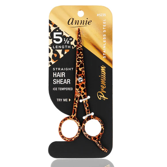 Annie 5 1/2" Premium Stainless Steel Straight Hair Shears - Leopard Pattern