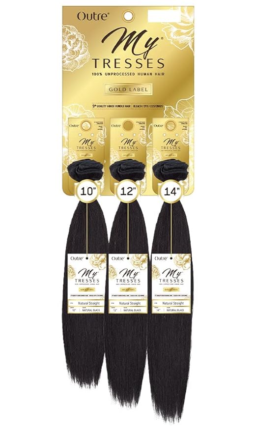 Outre My Tresses 100% Unprocessed Human Hair Gold Label Triple Bundle Pack NATURAL STRAIGHT 18" 20" 22"