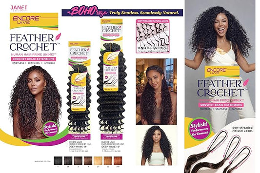 Janet H Hair Blend Feather Crochet Braids Encore La Vie Deep wave 18"