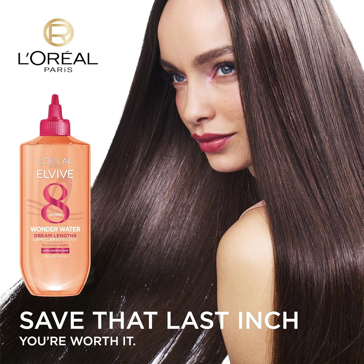 L'Oreal Paris 8-Second Wonder Water, Detangling Micellar Rinse-Out For Long Hair, Lamellar Water Technology for Sleek and Smooth Lengths, Silicone Free, 200 ml.