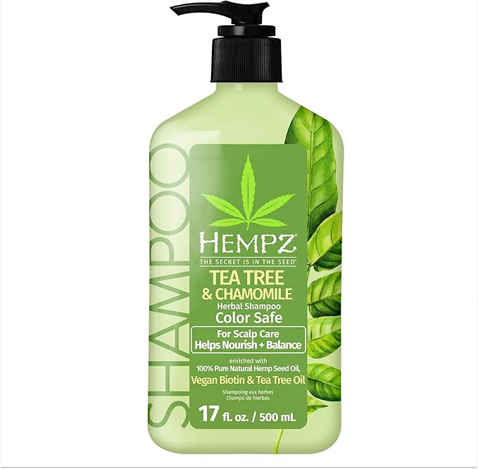 HEMPZ Tea Tree & Chamomile Herbal Hair Shampoo - Gentle Cleansing Herbal Shampoo Enriched with Chamomile, Lavender, Aloe Extracts - 17 Fl OZ