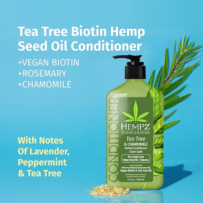 HEMPZ Tea Tree & Chamomile Herbal Hair Conditioner - Gentle Cleansing Herbal Shampoo Enriched with Chamomile, Lavender, Aloe Extracts - 17 Fl OZ