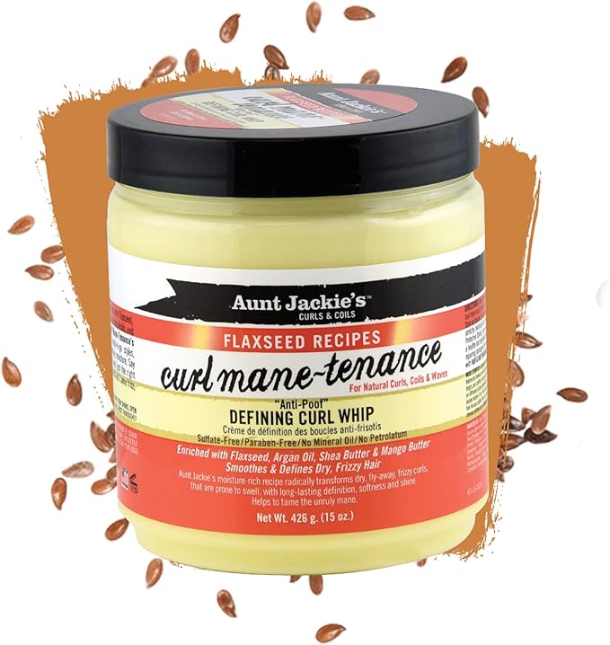 Aunt Jackie's Flaxseed Recipes Curl Mane-tenance, Lightwieght Anti-Poof Defining Curl Whip, Enriched with Flaxseed, Argan Oil and Shea Butter 15oz