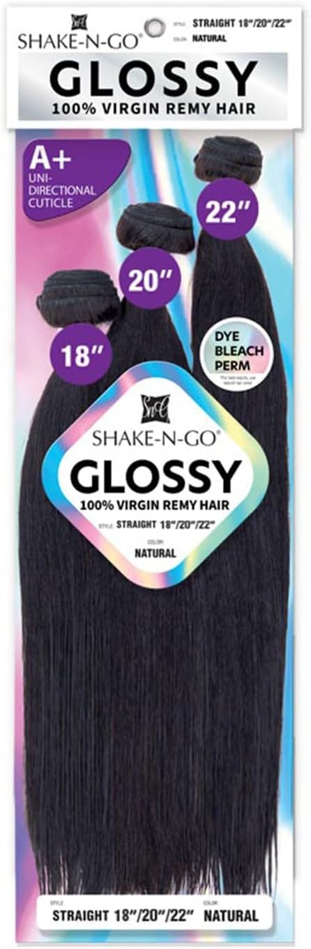 Shake N Go Virgin Remy Hair Weave Glossy 3 Bundles Straight 18"20"22"