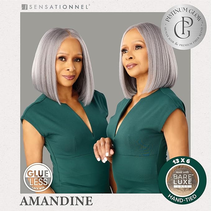 Sensationnel Platinum Glow 13X6 Wig - Amandine Lace frontal Glueless human hair blend Pre-plucked Hairline