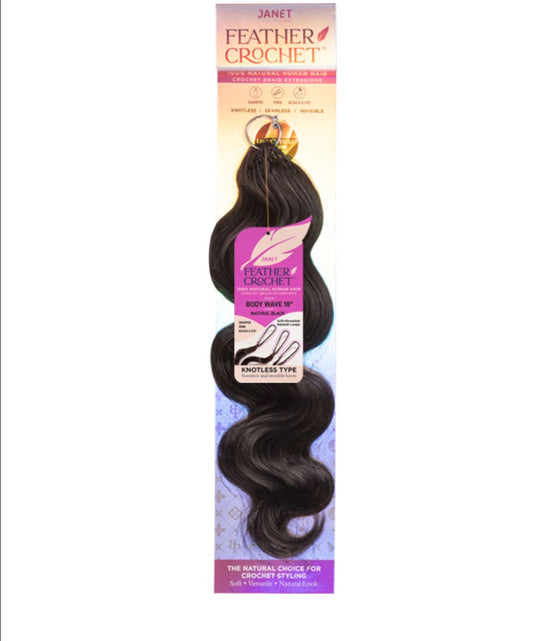 Janet Collection Human Hair Feather Crochet Hair Body Wave 18″