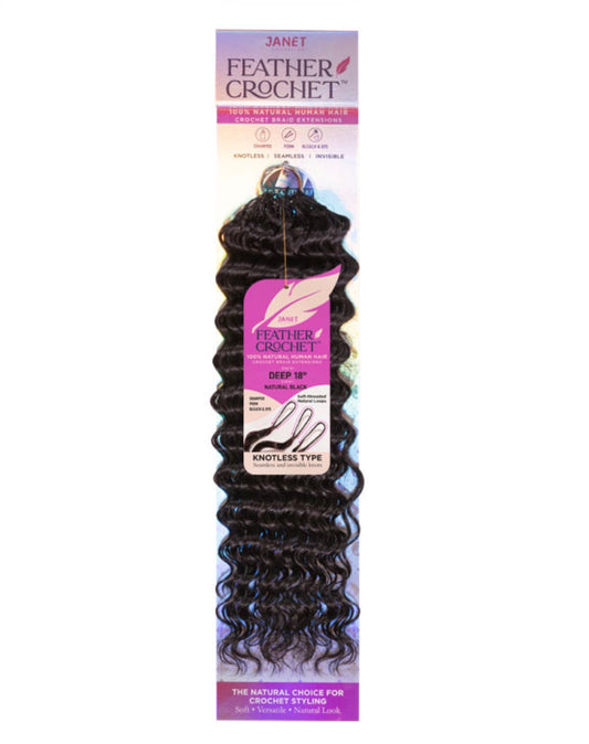 Janet Collection Human Hair Feather Crochet Hair Deep Wave 18″