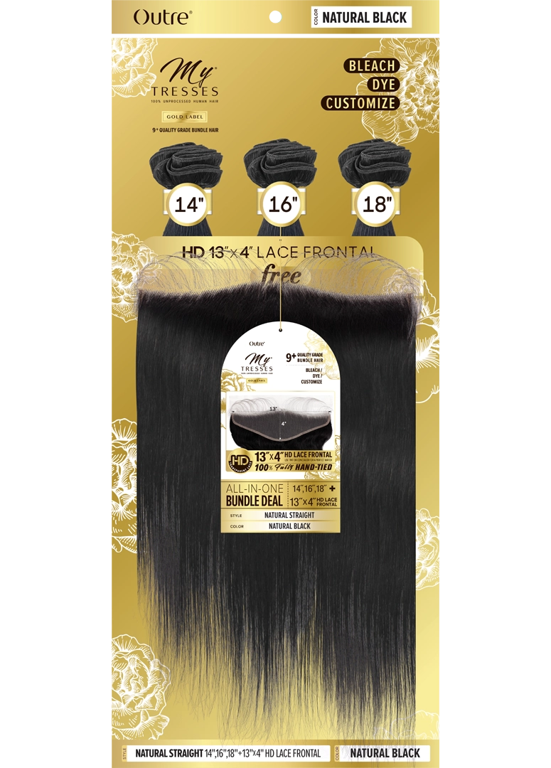 OUTRE My Tresses Gold Label  Unprocessed Human Hair - STRAIGHT + 13X4 HD LACE CLOSURE 10",12",14"
