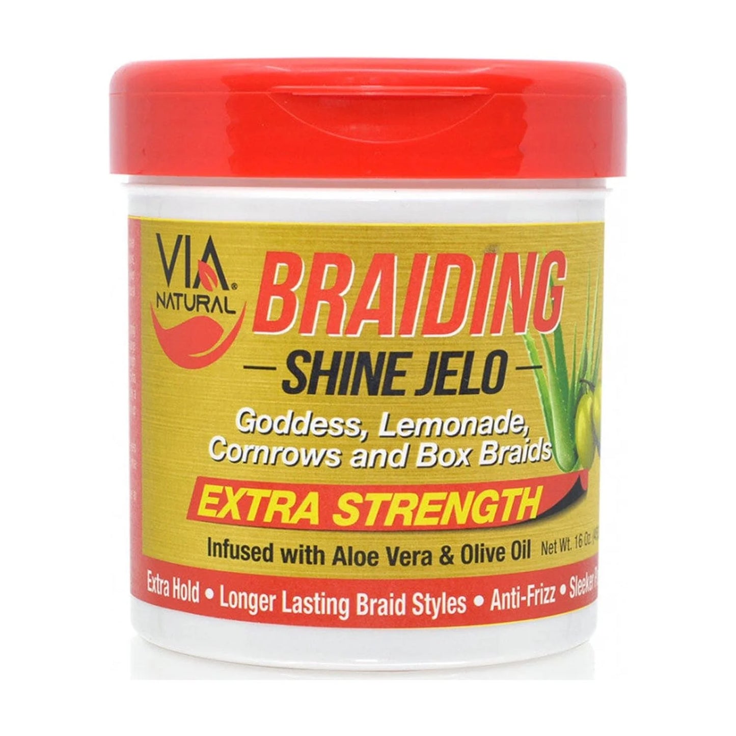 Via Natural Braiding Shine Jelo, Extra Strength, 16 Oz.